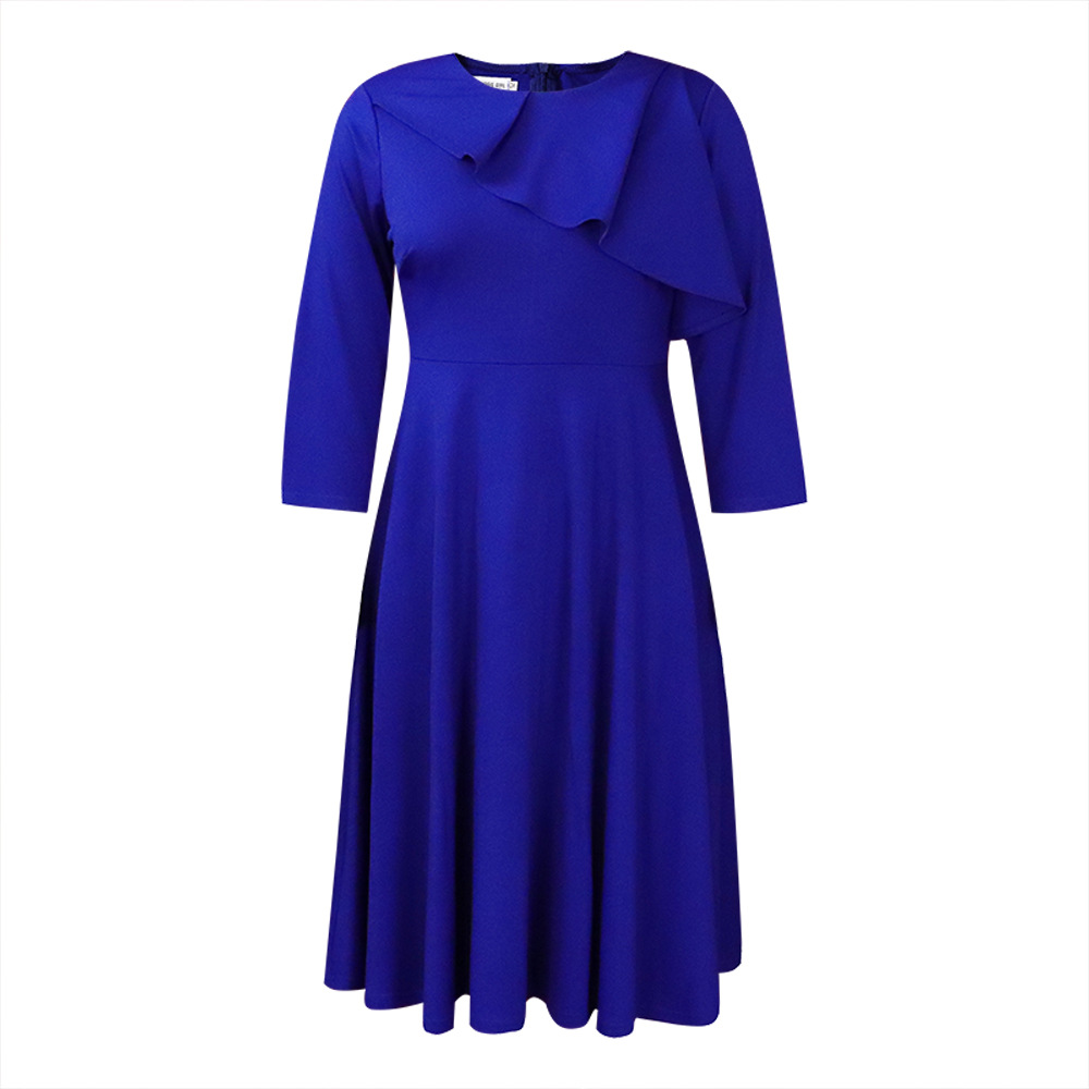 New Round Neck Solid Color Temperament Swing Dress