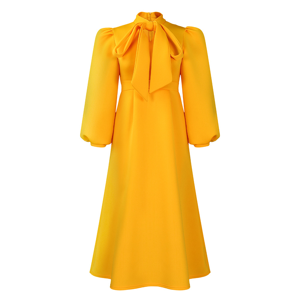 New Style Tie Puff Sleeves Big Skirt Dress