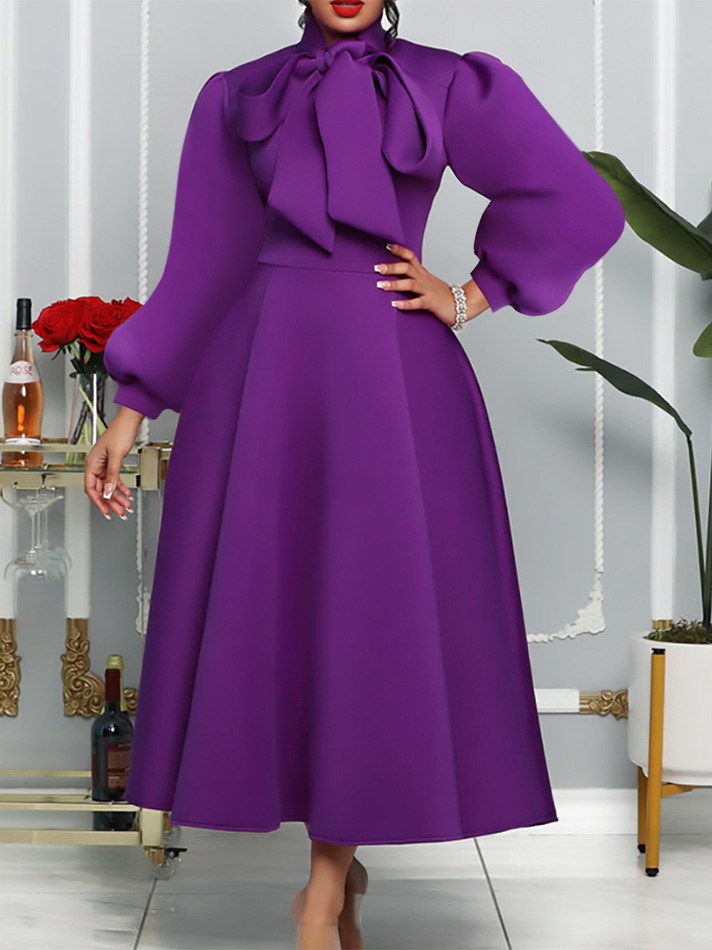New Style Tie Puff Sleeves Big Skirt Dress
