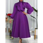 New Style Tie Puff Sleeves Big Skirt Dress
