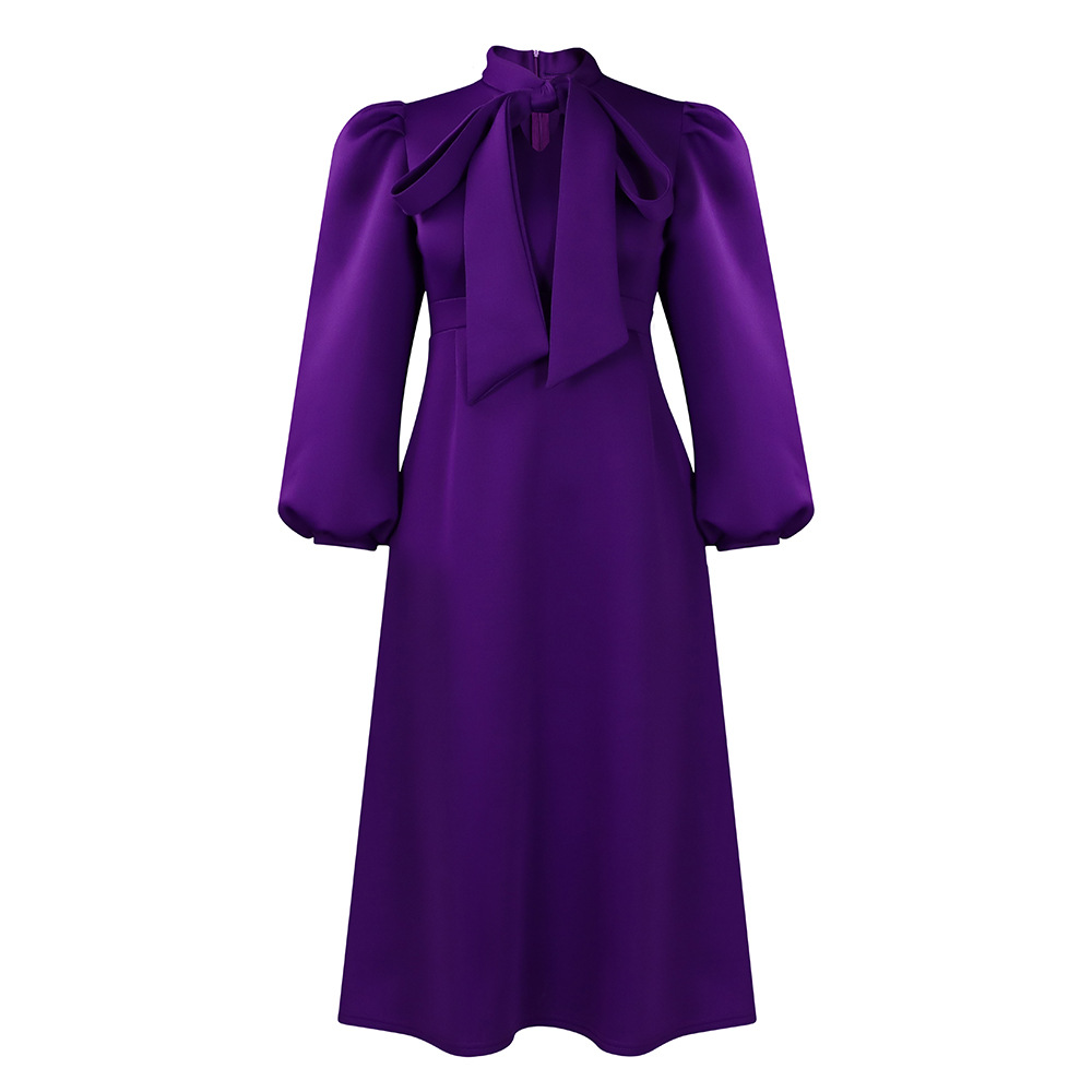 New Style Tie Puff Sleeves Big Skirt Dress