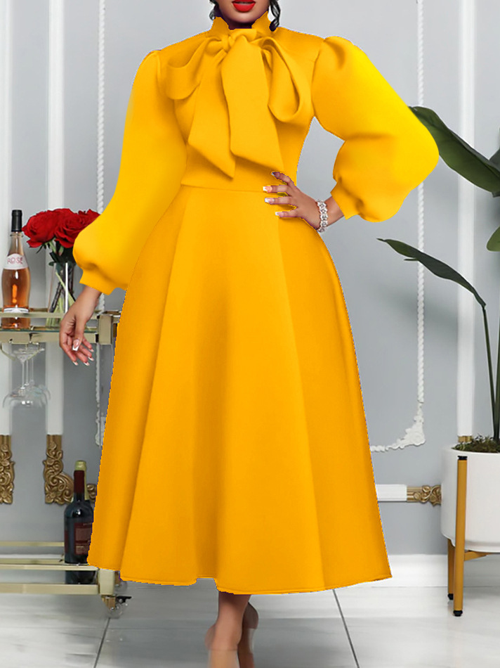 New Style Tie Puff Sleeves Big Skirt Dress