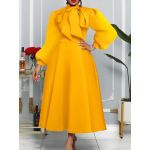 New Style Tie Puff Sleeves Big Skirt Dress