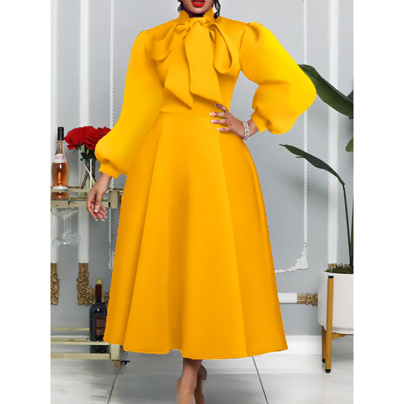 New Style Tie Puff Sleeves Big Skirt Dress