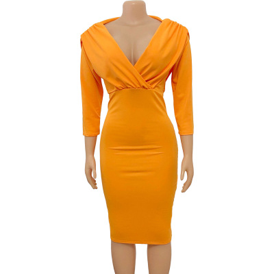 New Women's V-Neck Pleated Long Sleeve Dress 01