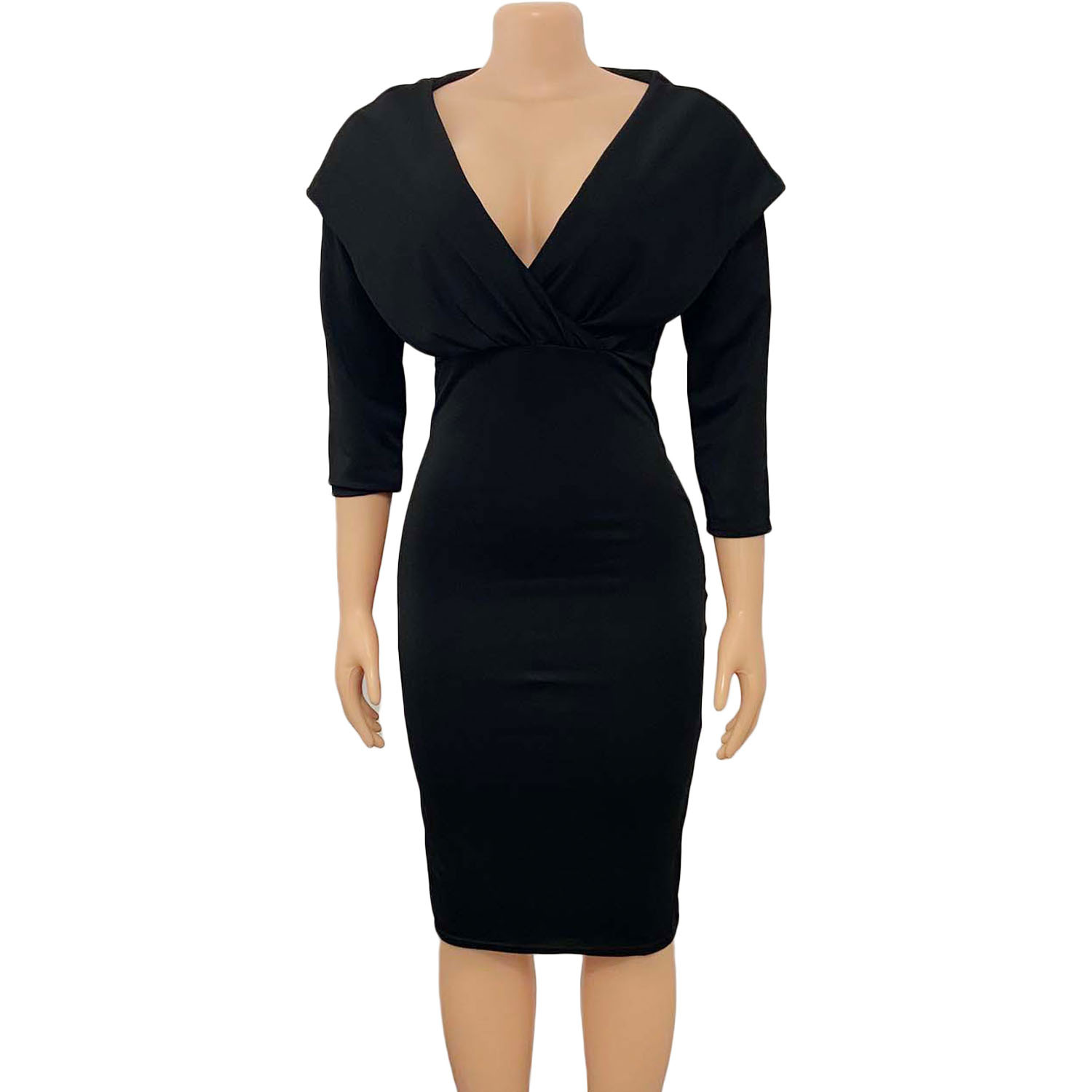 New Women's V-Neck Pleated Long Sleeve Dress