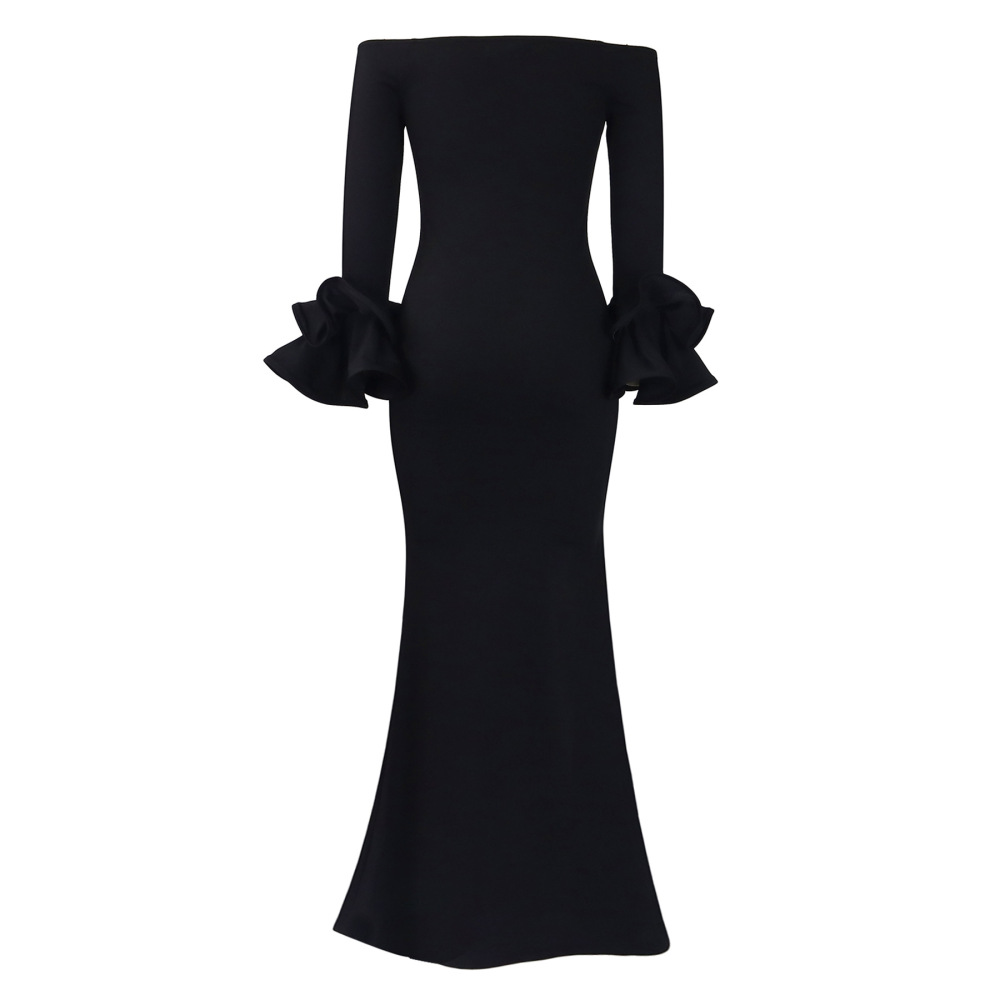 Sexy Slit Lotus Leaf Sleeve Long Evening Dress