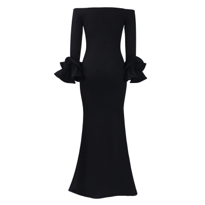 Sexy Slit Lotus Leaf Sleeve Long Evening Dress 01