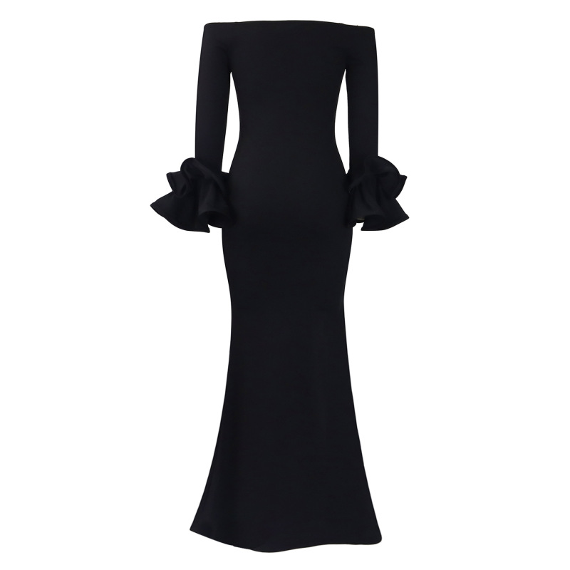 Sexy Slit Lotus Leaf Sleeve Long Evening Dress