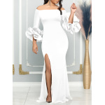 Sexy Slit Lotus Leaf Sleeve Long Evening Dress