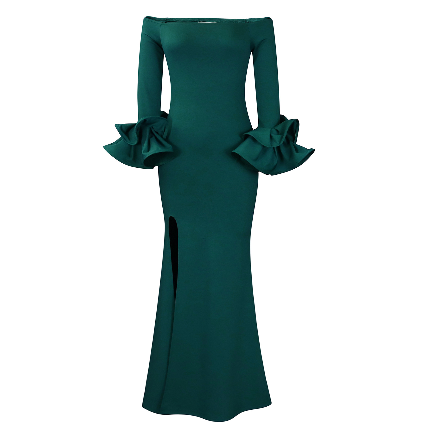 Sexy Slit Lotus Leaf Sleeve Long Evening Dress