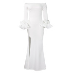 Sexy Slit Lotus Leaf Sleeve Long Evening Dress