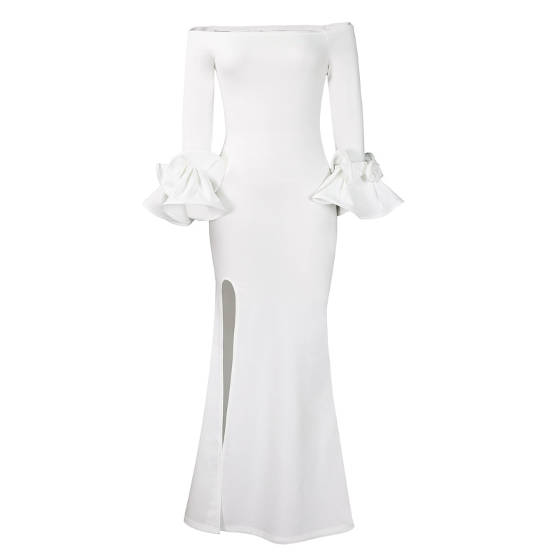 Sexy Slit Lotus Leaf Sleeve Long Evening Dress