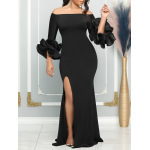 Sexy Slit Lotus Leaf Sleeve Long Evening Dress