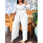Winter Long-Sleeved Solid Color Loose Wide-Leg Straight Jumpsuit