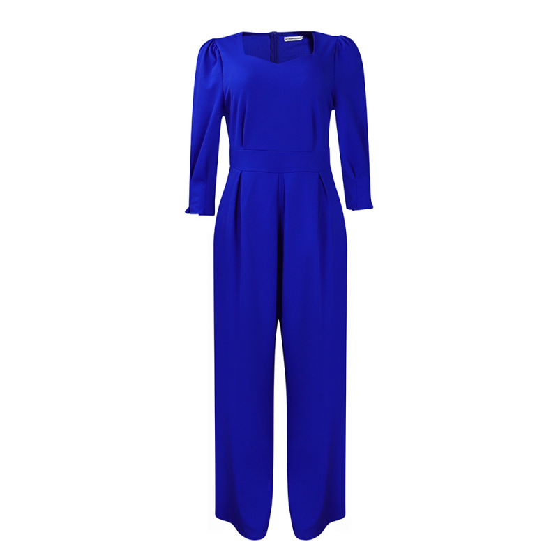 Winter Long-Sleeved Solid Color Loose Wide-Leg Straight Jumpsuit