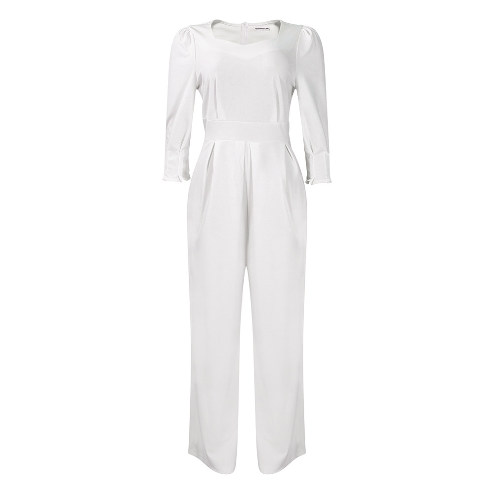 Winter Long-Sleeved Solid Color Loose Wide-Leg Straight Jumpsuit