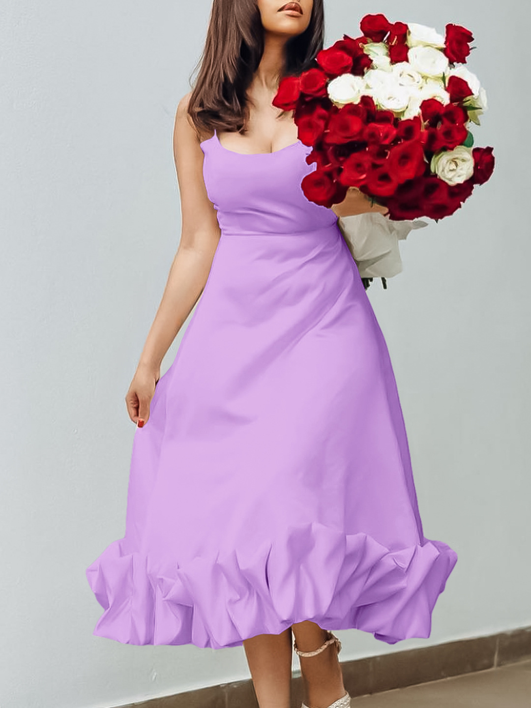 A-Line Evening Dress With Long Skirt And Suspenders