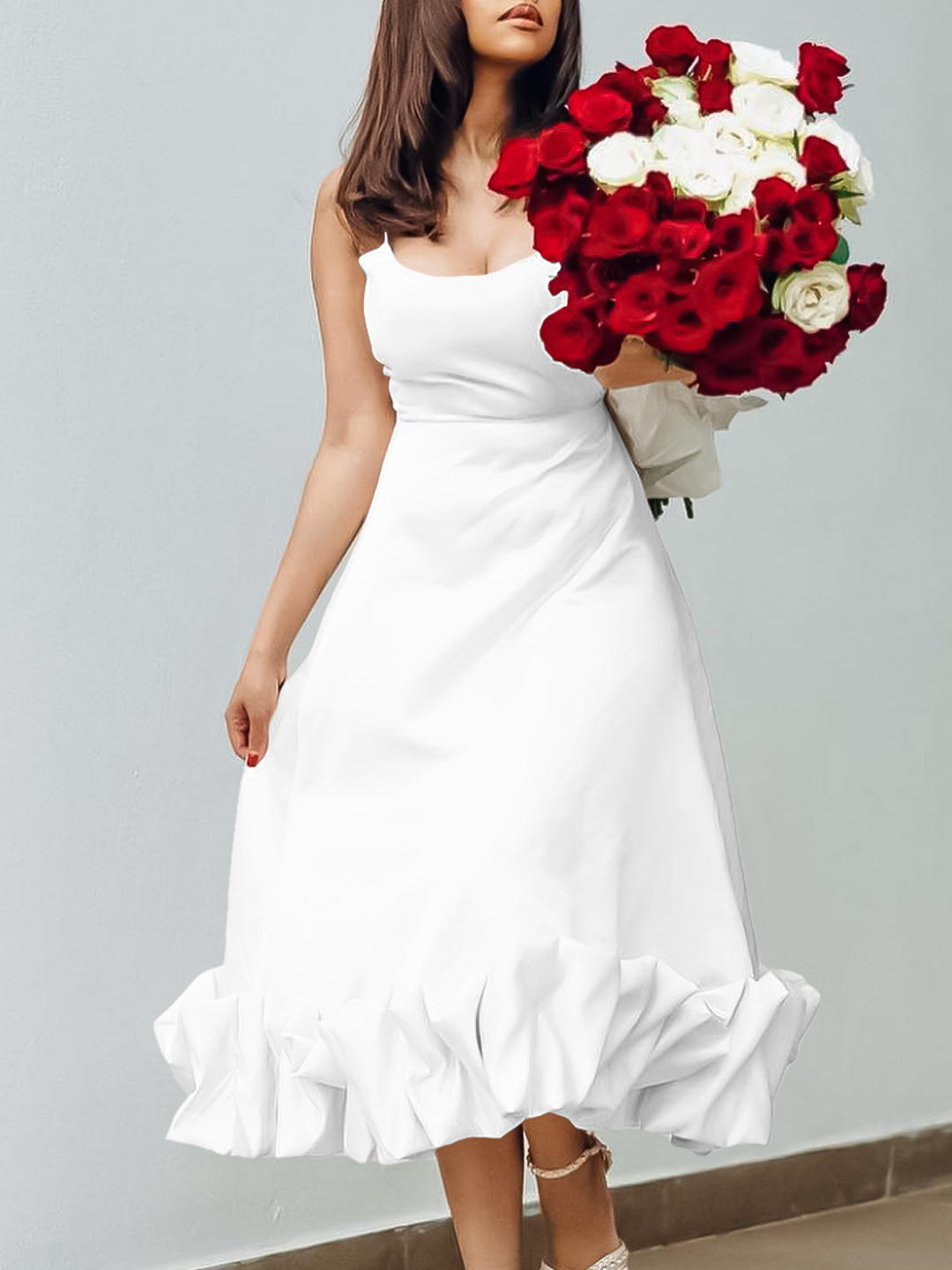 A-Line Evening Dress With Long Skirt And Suspenders