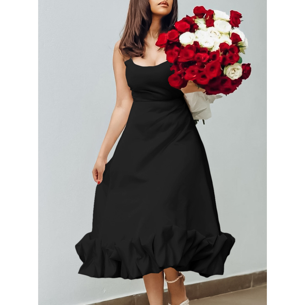 A-Line Evening Dress With Long Skirt And Suspenders