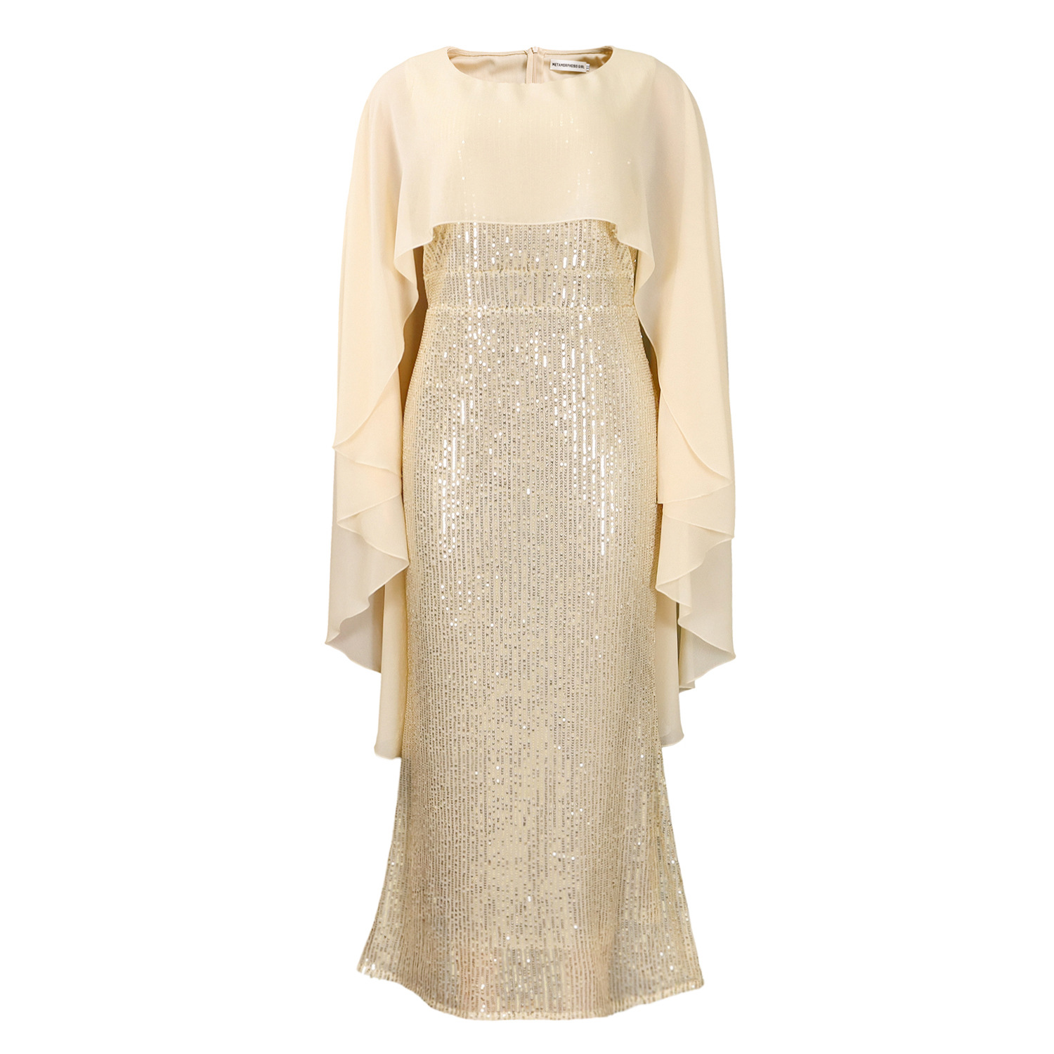 Fashion Chiffon Cape Sequin Hip Dress
