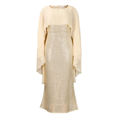Fashion Chiffon Cape Sequin Hip Dress 01