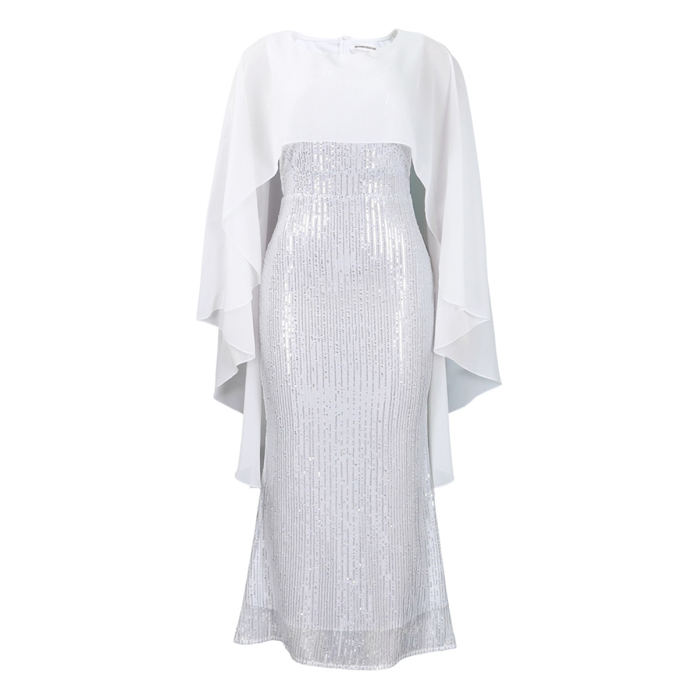 Fashion Chiffon Cape Sequin Hip Dress