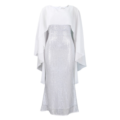 Fashion Chiffon Cape Sequin Hip Dress 02