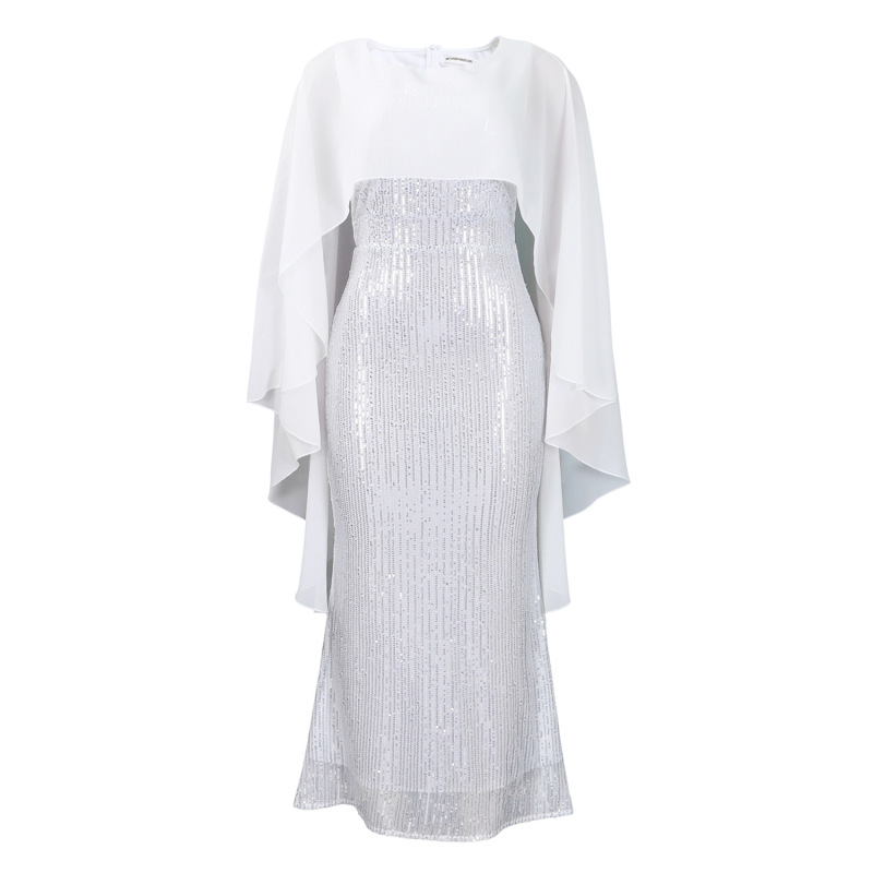 Fashion Chiffon Cape Sequin Hip Dress