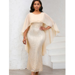 Fashion Chiffon Cape Sequin Hip Dress