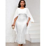 Fashion Chiffon Cape Sequin Hip Dress
