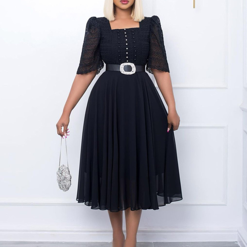 Fashionable Splicing Chiffon Beaded Lady Dress