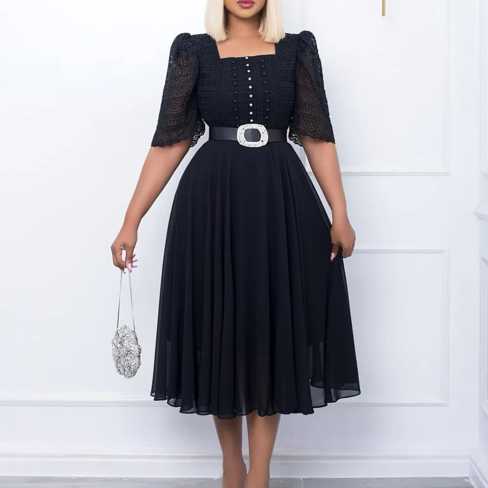 Fashionable Splicing Chiffon Beaded Lady Dress