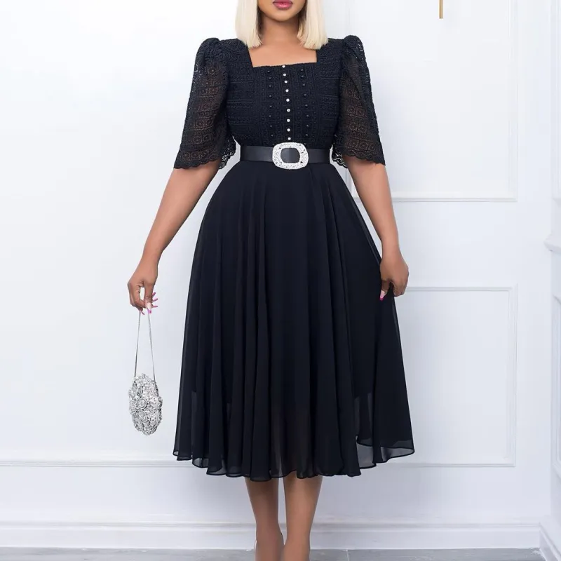 Fashionable Splicing Chiffon Beaded Lady Dress
