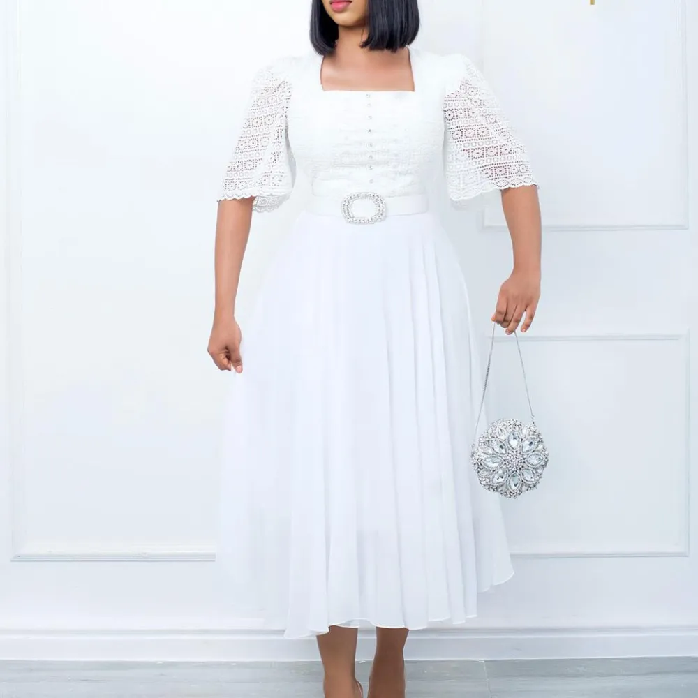 Fashionable Splicing Chiffon Beaded Lady Dress