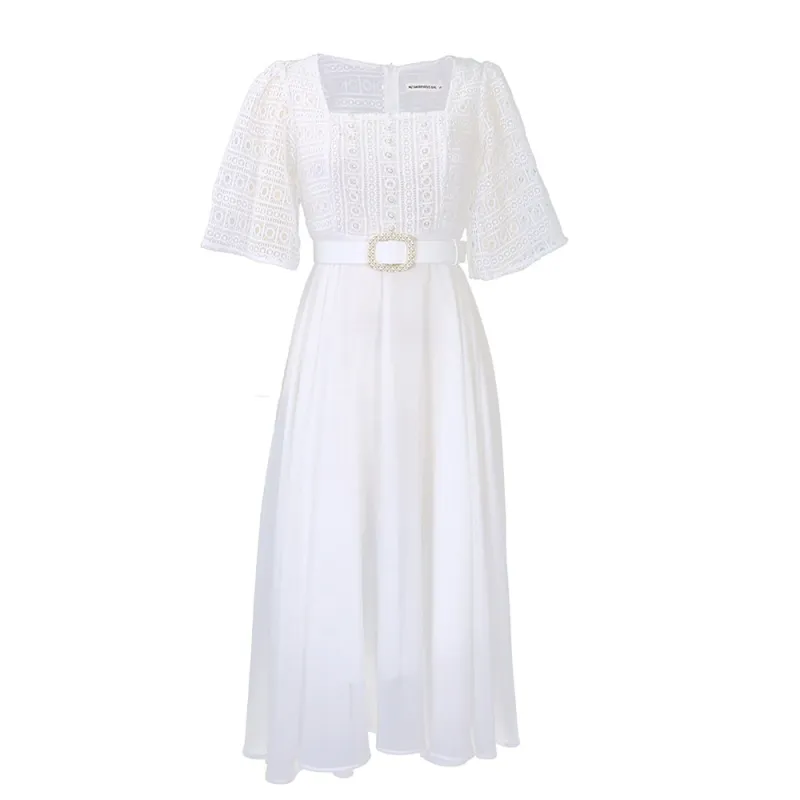 Fashionable Splicing Chiffon Beaded Lady Dress