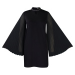Fashionable Trumpet Sleeve Pleated Rhinestone Loose A-Line Dress