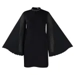 Fashionable Trumpet Sleeve Pleated Rhinestone Loose A-Line Dress