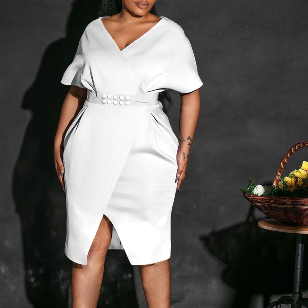 New Fashion V-Neck Sexy Slit Dress Dress