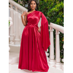 One-Shoulder Pleated Dress With Off-Shoulder Neckline And Waist