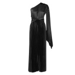 One-Shoulder Pleated Dress With Off-Shoulder Neckline And Waist