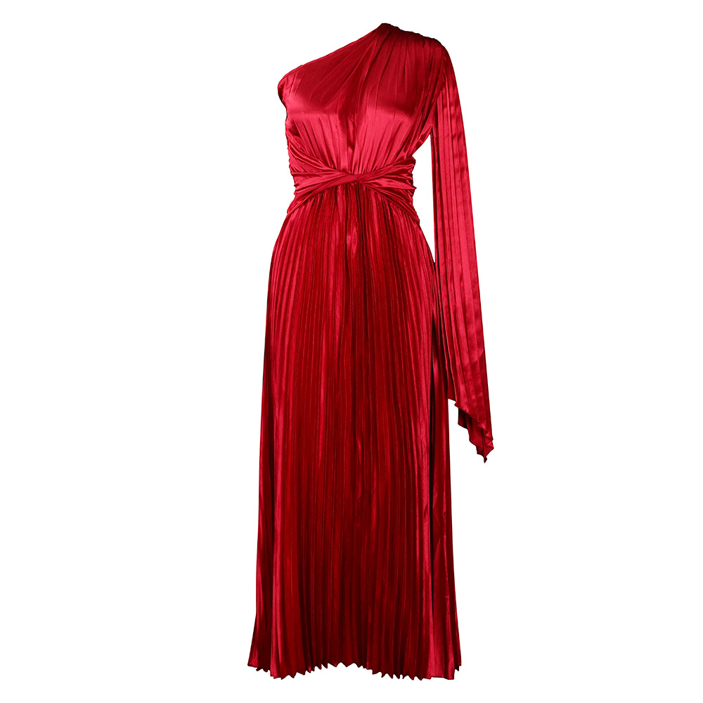 One-Shoulder Pleated Dress With Off-Shoulder Neckline And Waist