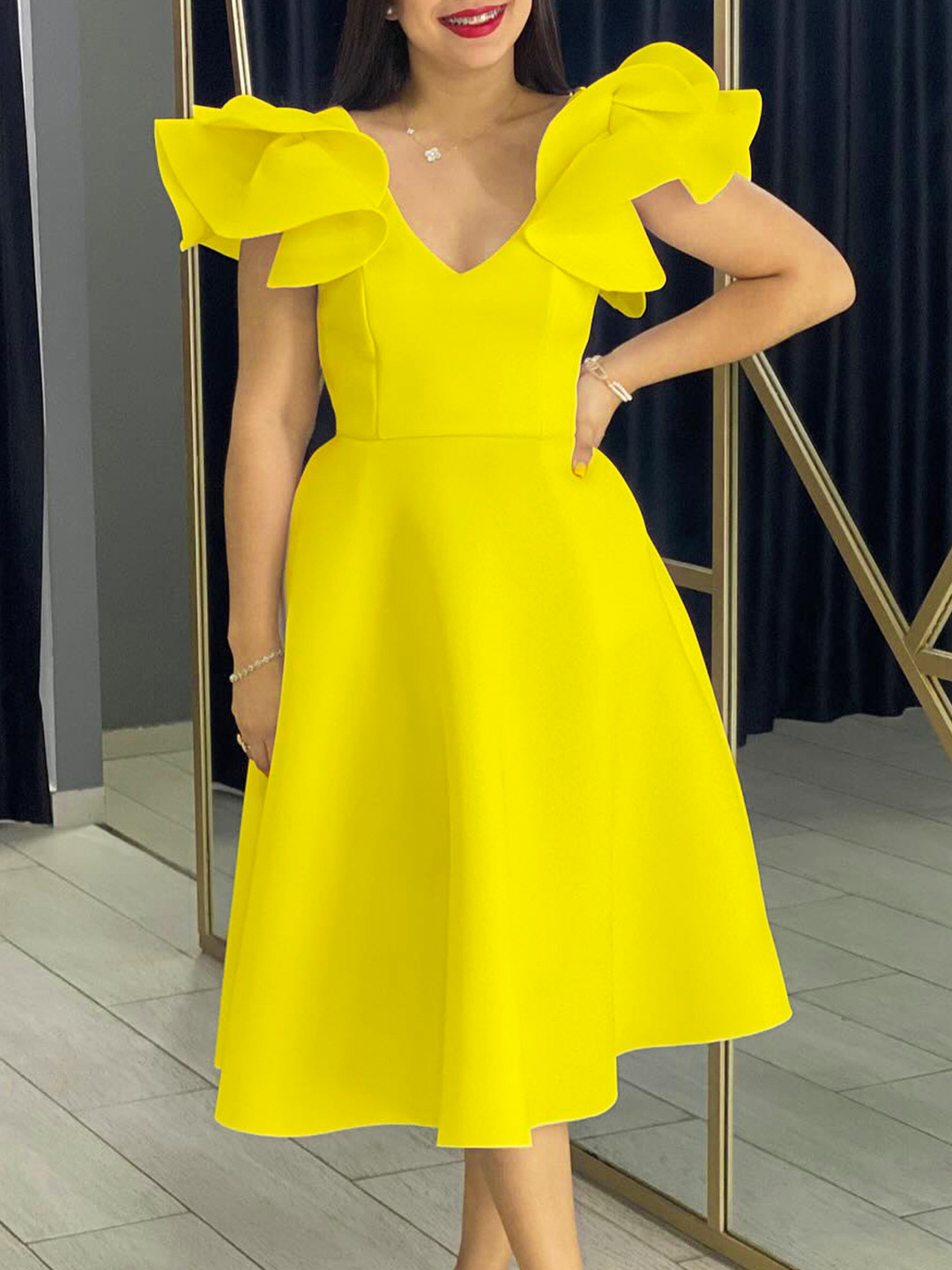 Ruffle High Waist A-Line Banquet Party Dress