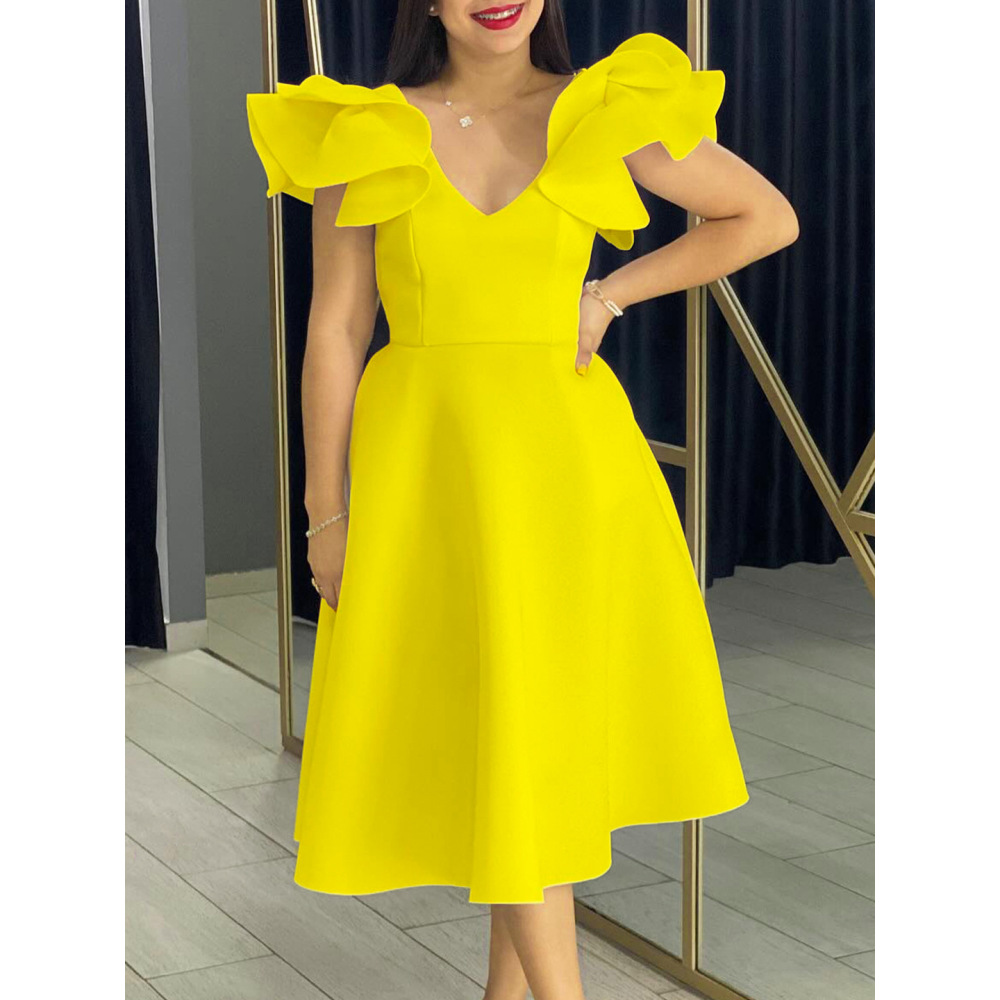 Ruffle High Waist A-Line Banquet Party Dress