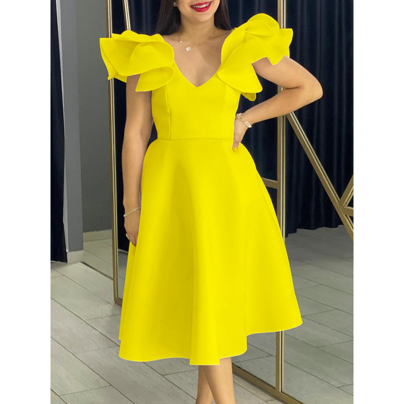 Ruffle High Waist A-Line Banquet Party Dress