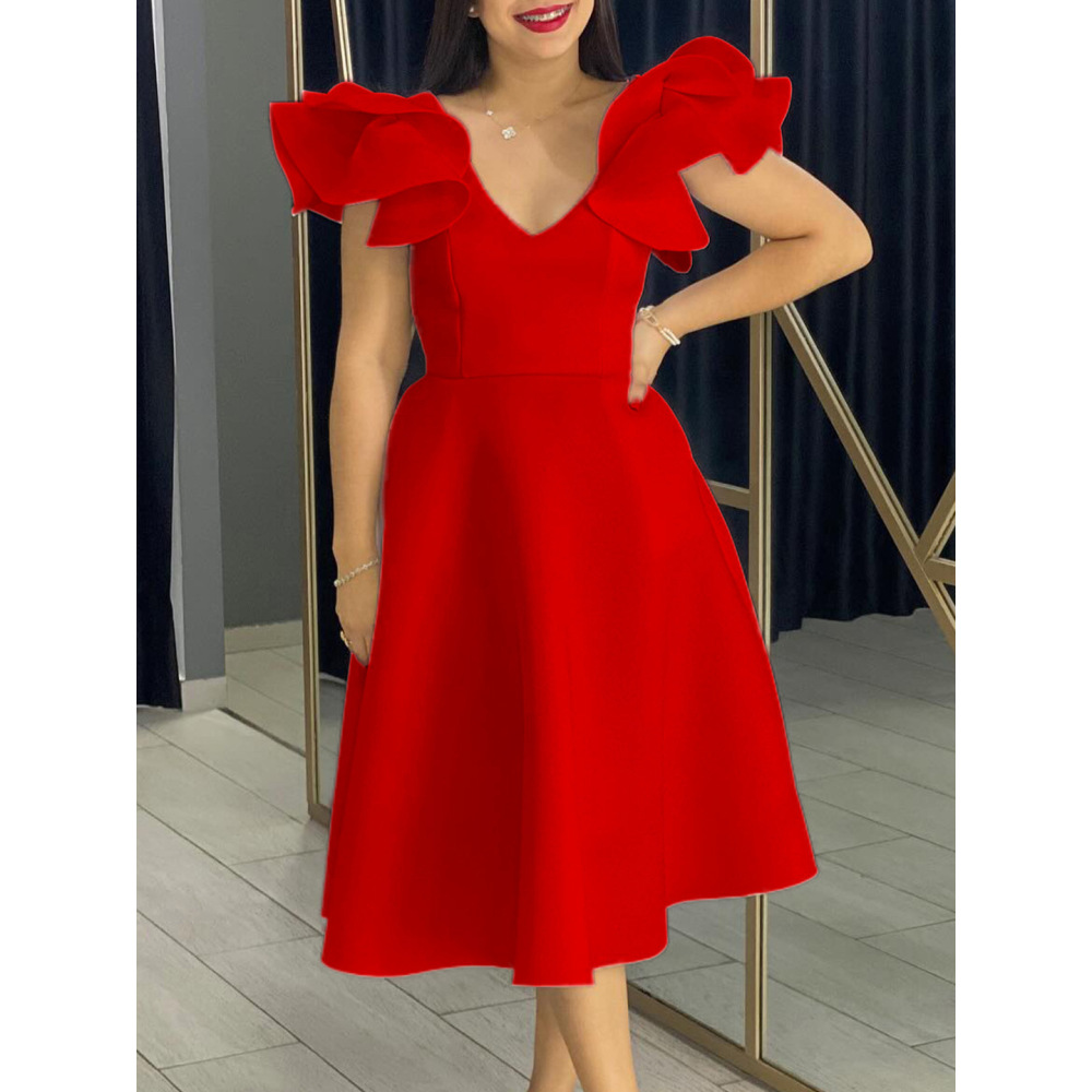 Ruffle High Waist A-Line Banquet Party Dress