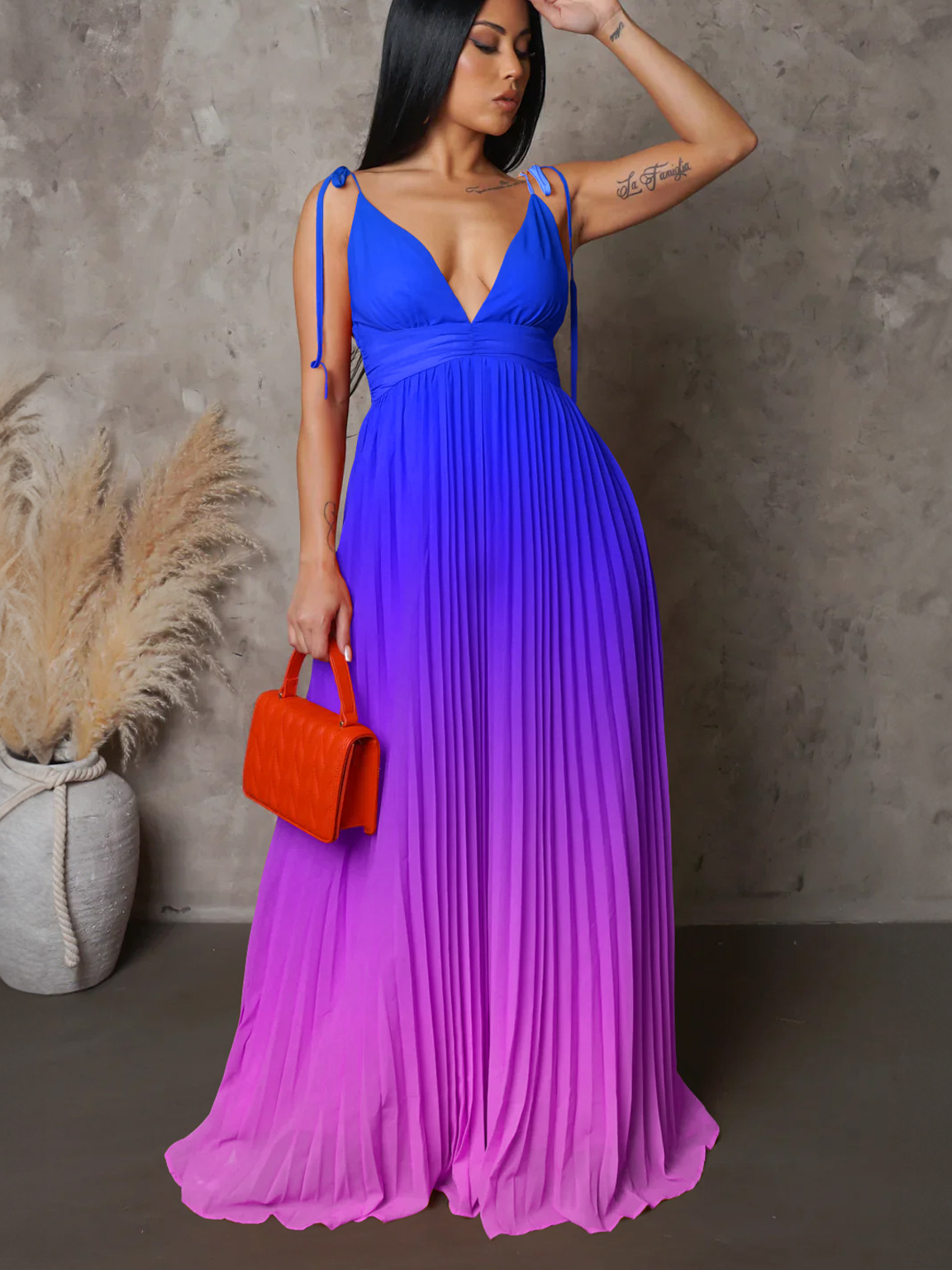 Sexy Halter Backless Dress With Gradient Color