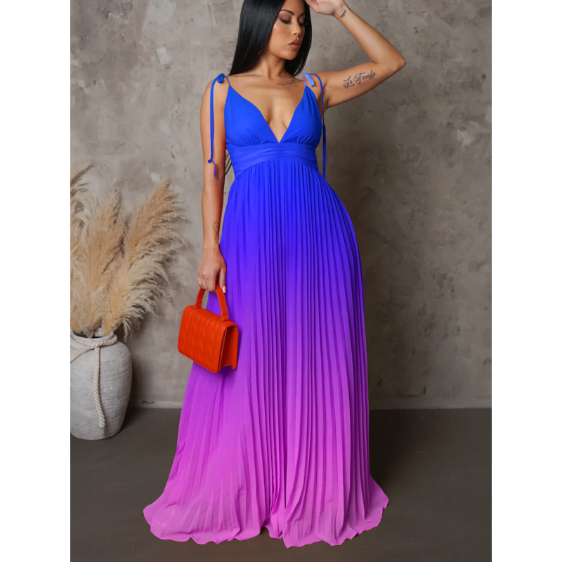 Sexy Halter Backless Dress With Gradient Color