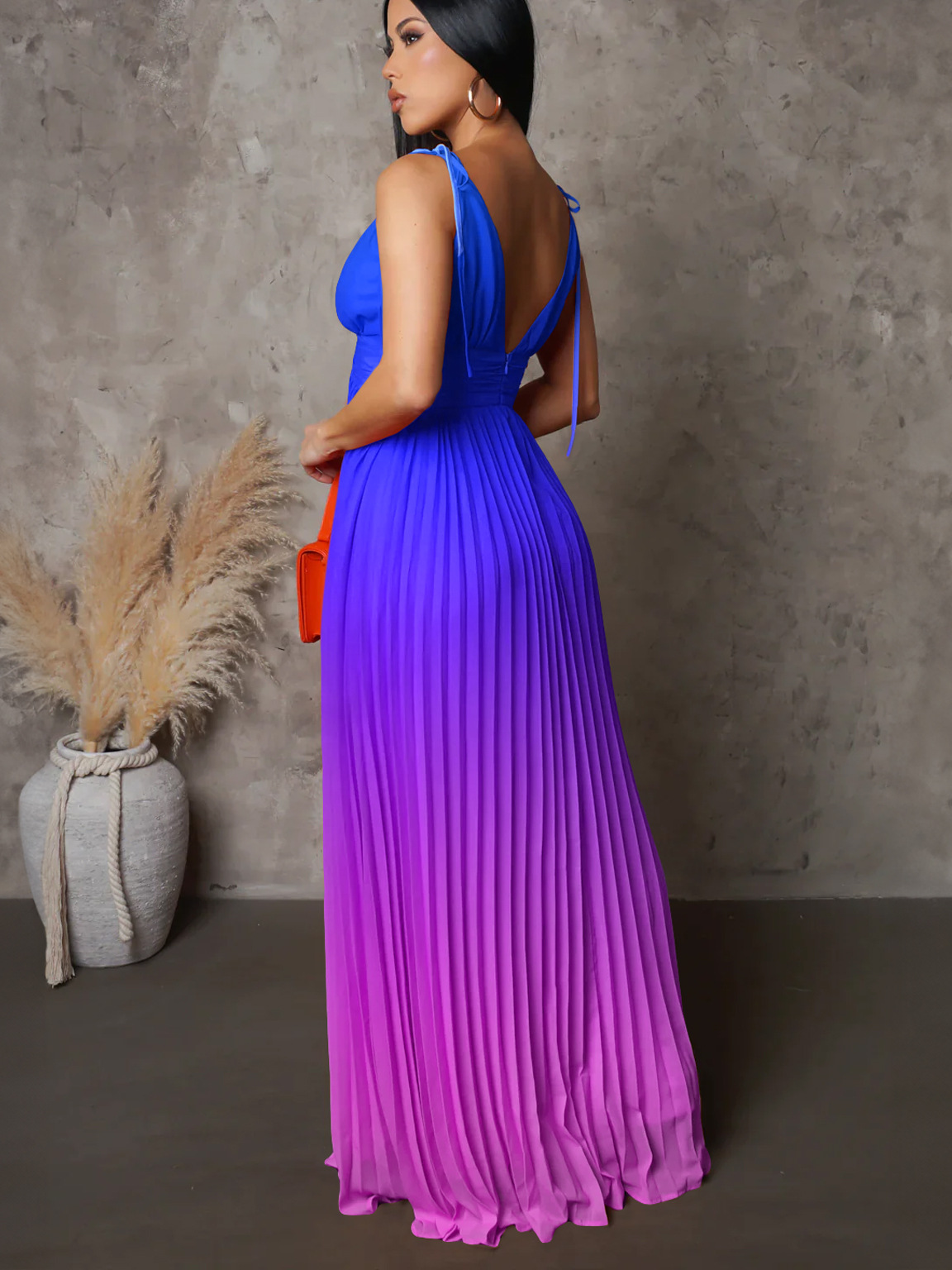 Sexy Halter Backless Dress With Gradient Color