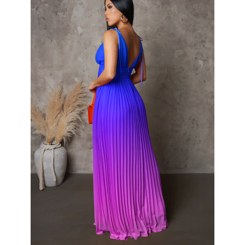 Sexy Halter Backless Dress With Gradient Color